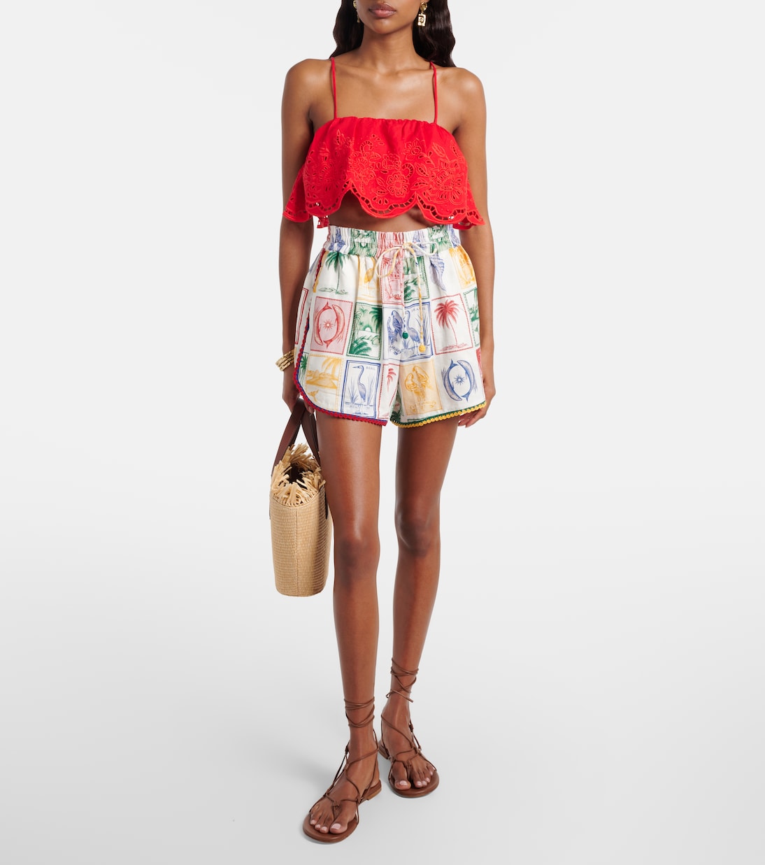 Brasil Vintage printed linen-blend shorts | Farm Rio