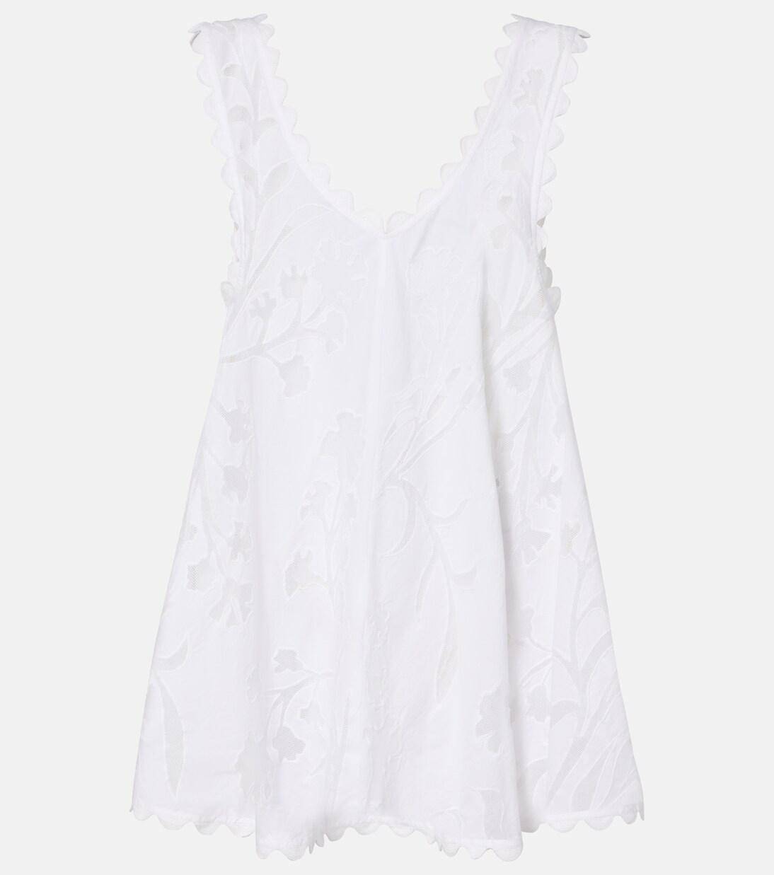 Embroidered scalloped cotton minidress | Juliet Dunn