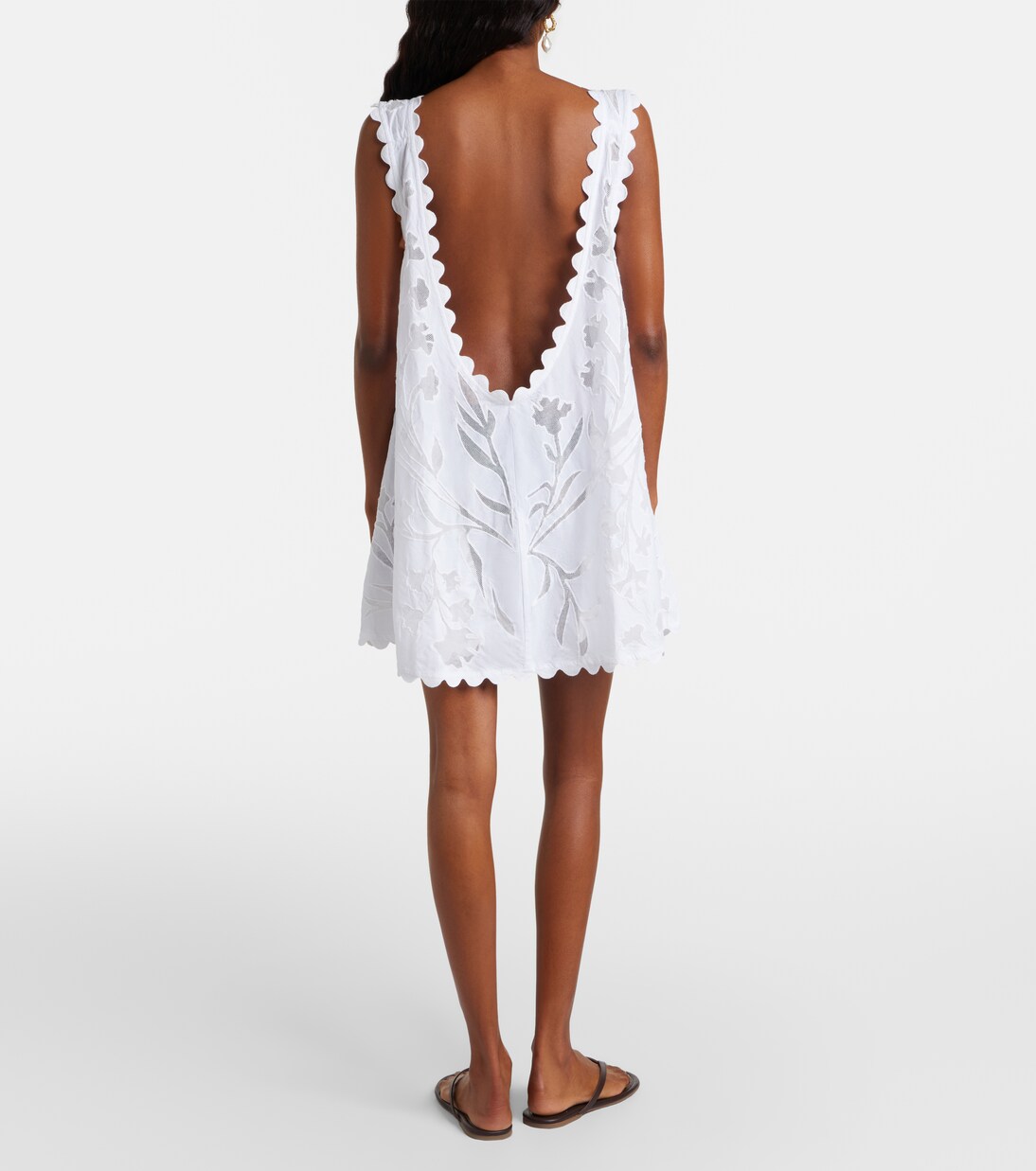 Embroidered scalloped cotton minidress | Juliet Dunn