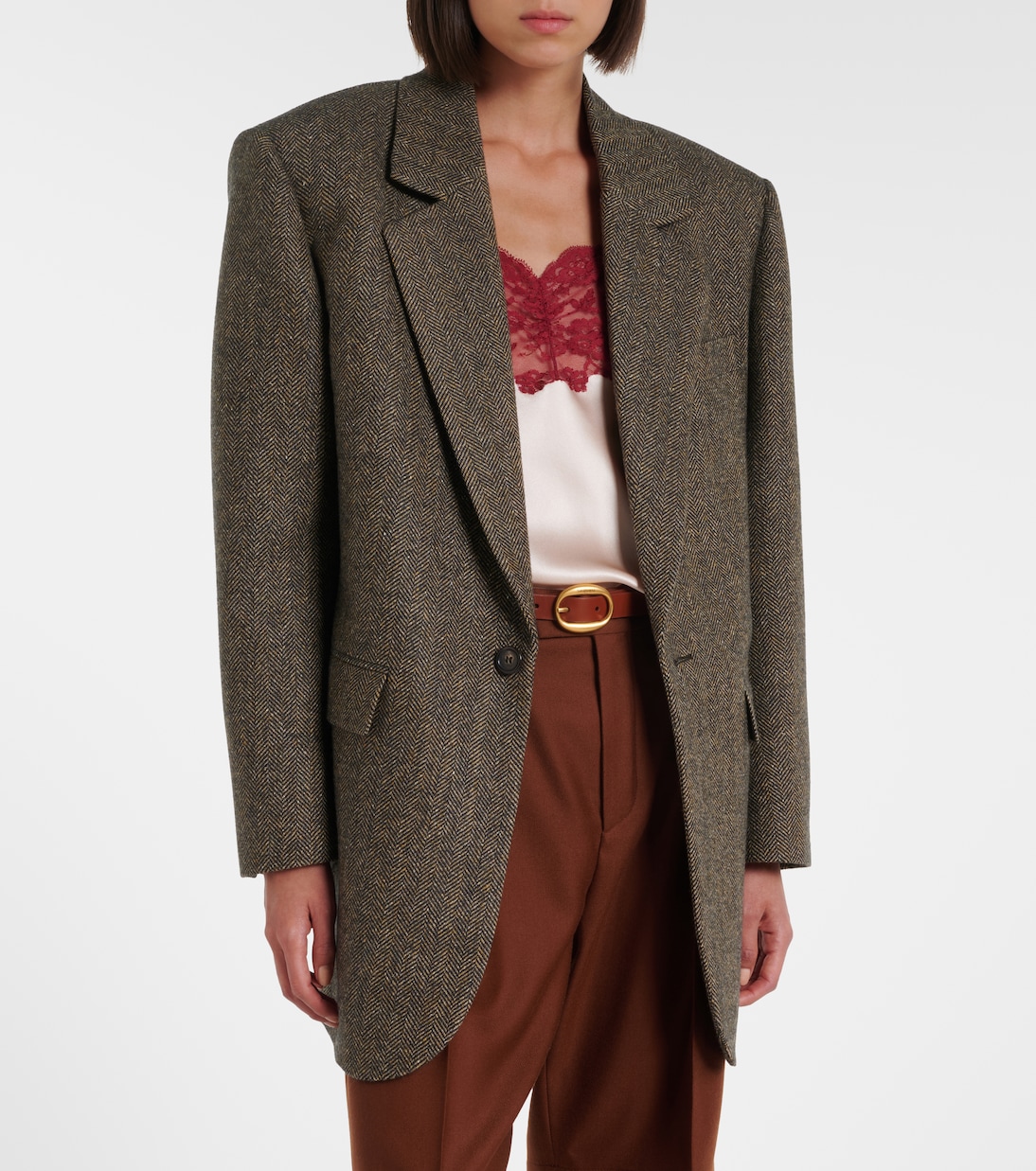 Blazer en laine mélangée à motif chevron | Saint Laurent