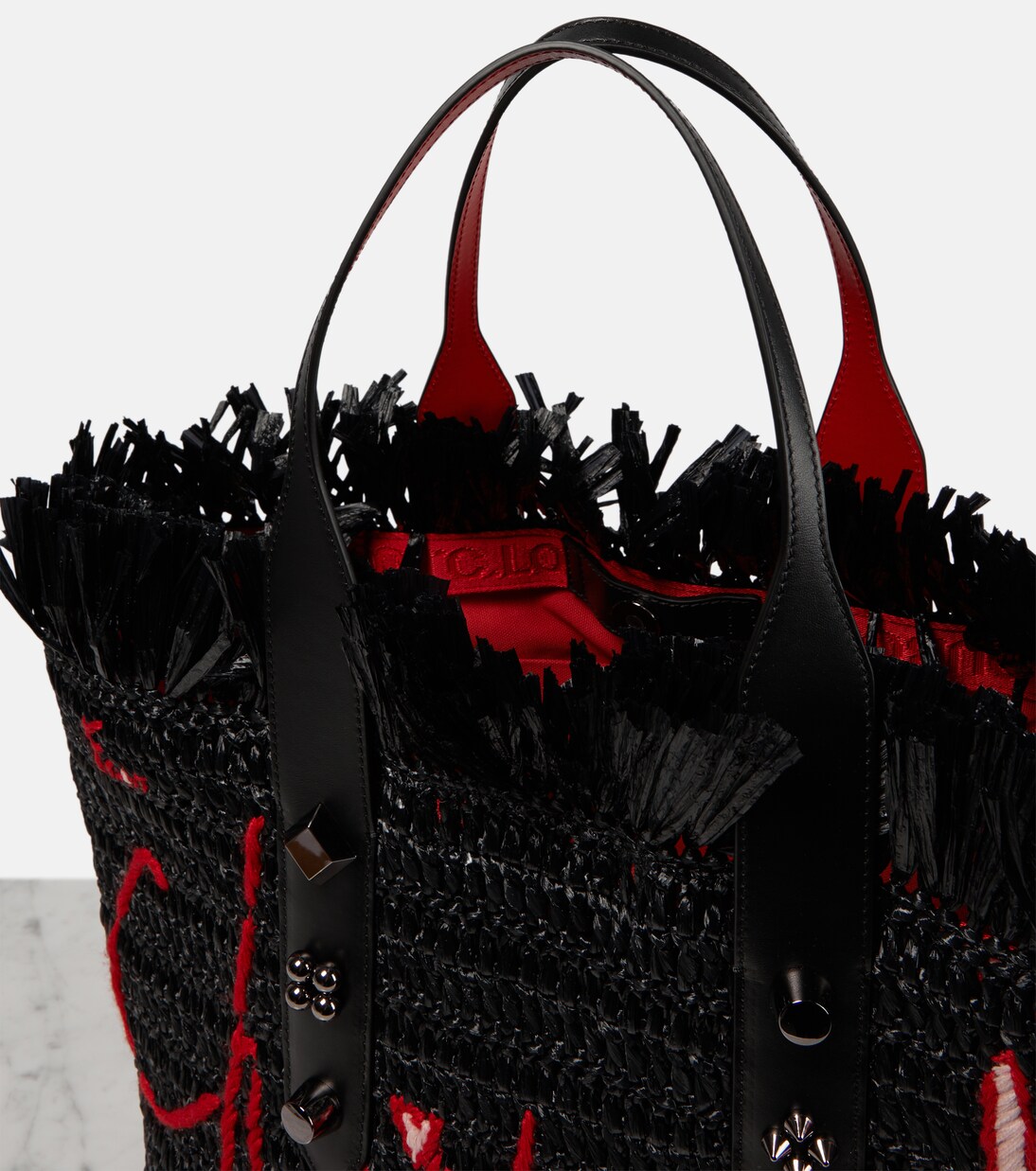 Frangibus Medium embroidered raffia tote bag | Christian Louboutin