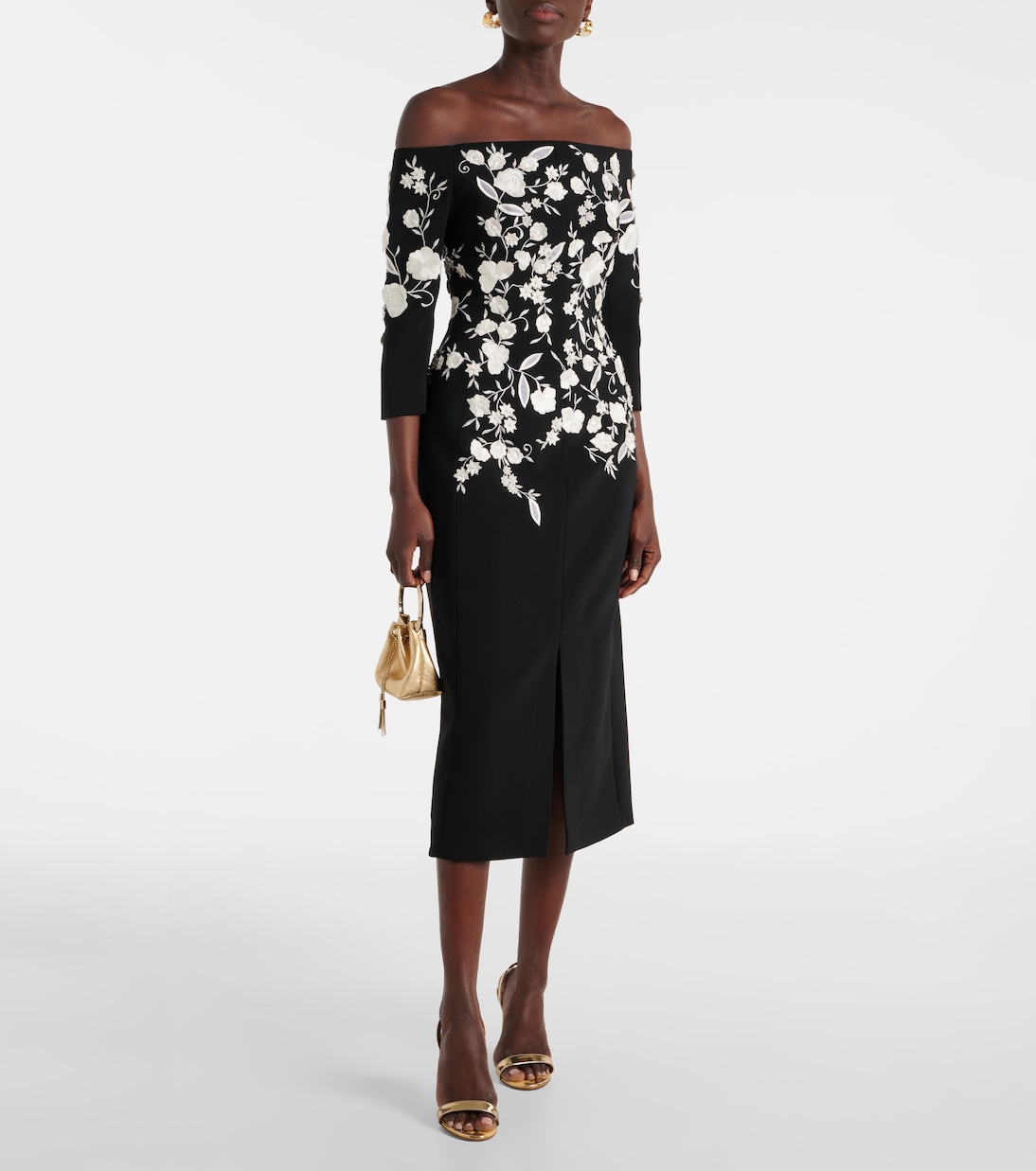 Besticktes Off-Shoulder-Midikleid | Carolina Herrera