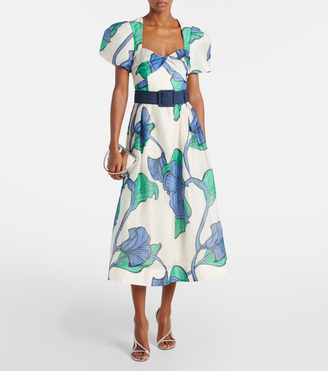 Robe midi Blue Ivy en lin et soie à fleurs | Rebecca Vallance