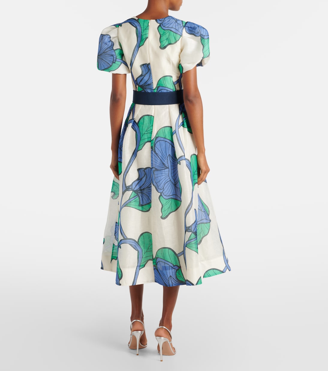 Robe midi Blue Ivy en lin et soie à fleurs | Rebecca Vallance
