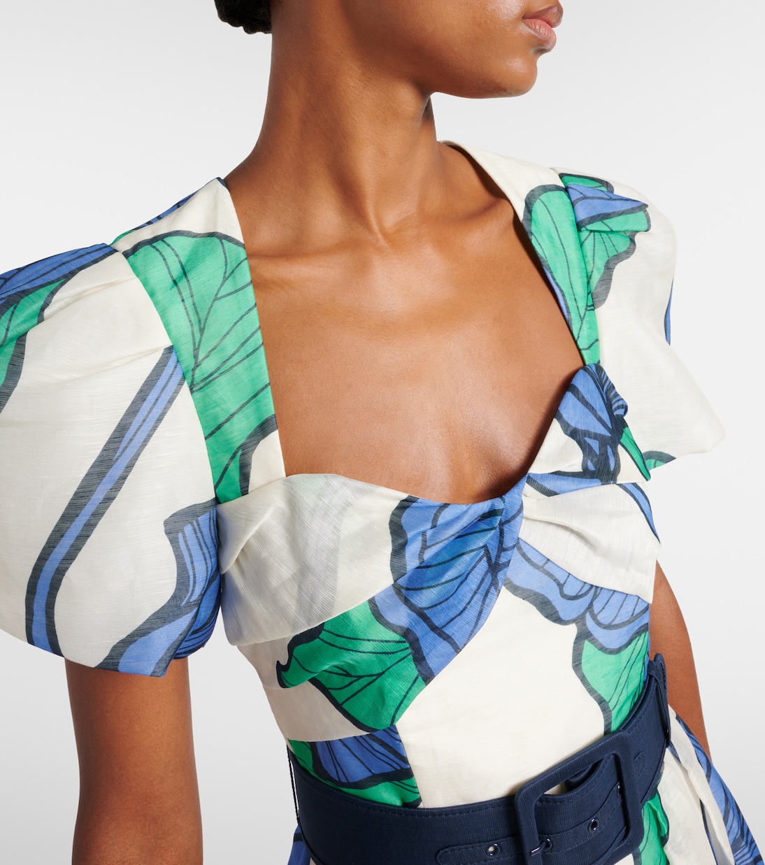 Robe midi Blue Ivy en lin et soie à fleurs | Rebecca Vallance