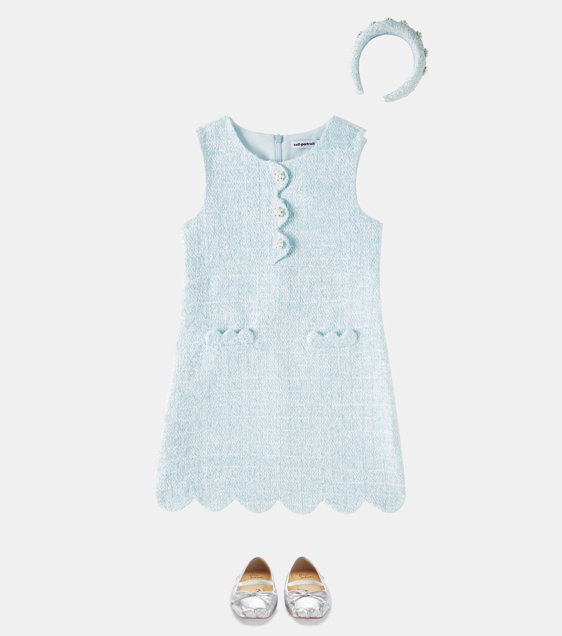 Faux pearl-embellished tweed headband | Self-Portrait Kids