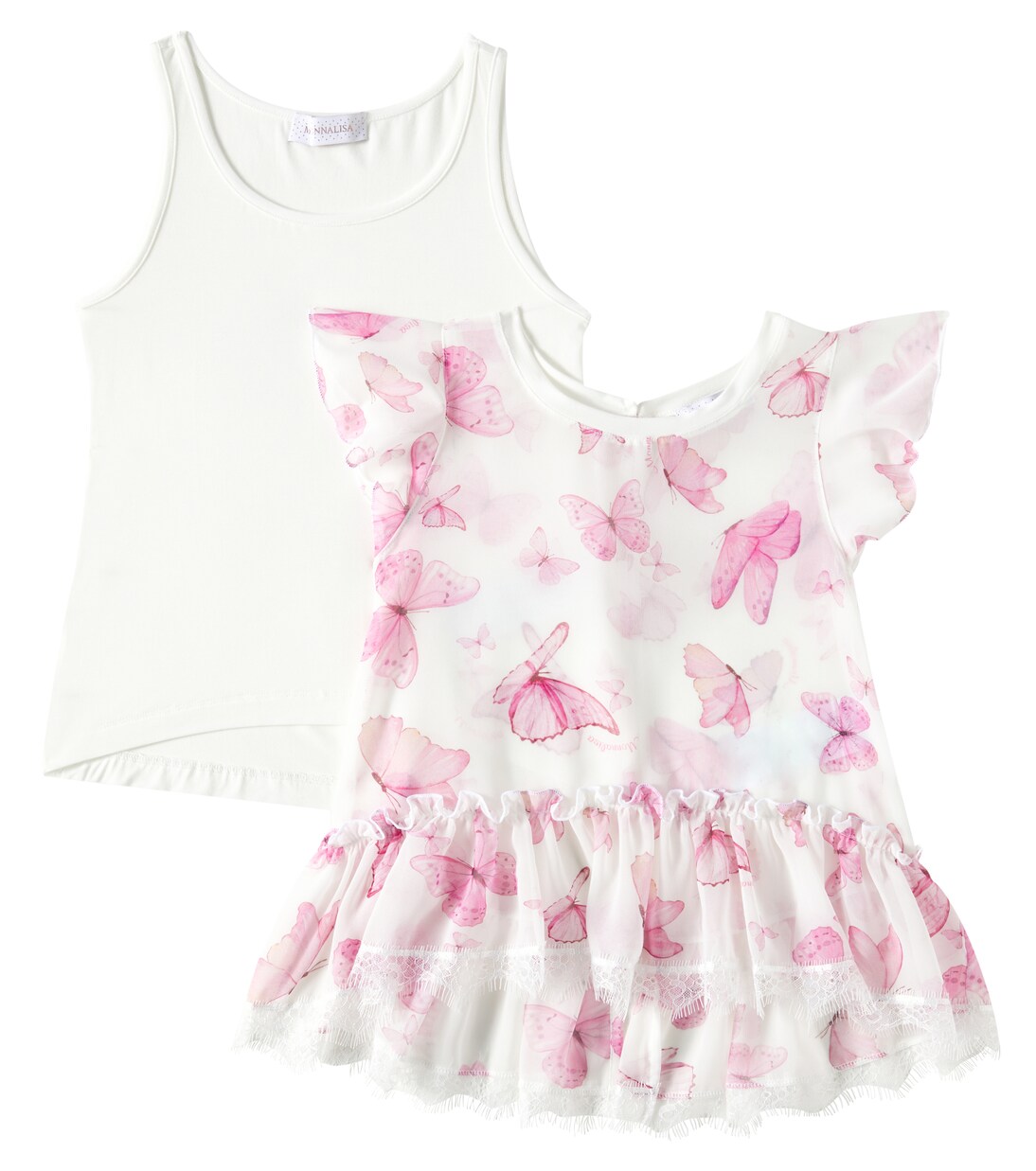 Butterflies ruffled georgette top | Monnalisa