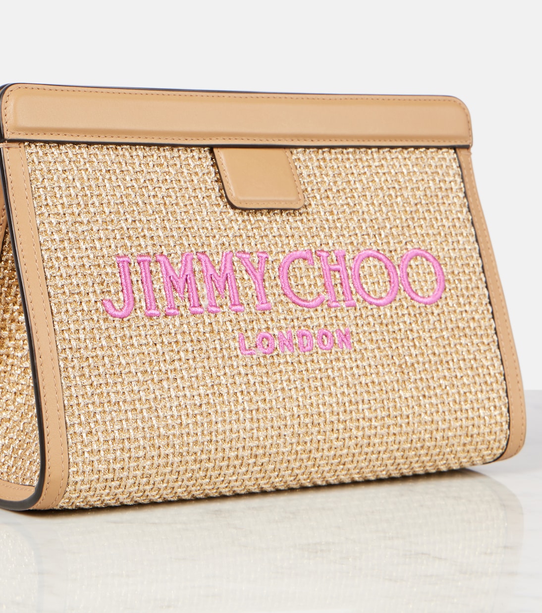 Avenue Small leather-trimmed pouch | Jimmy Choo