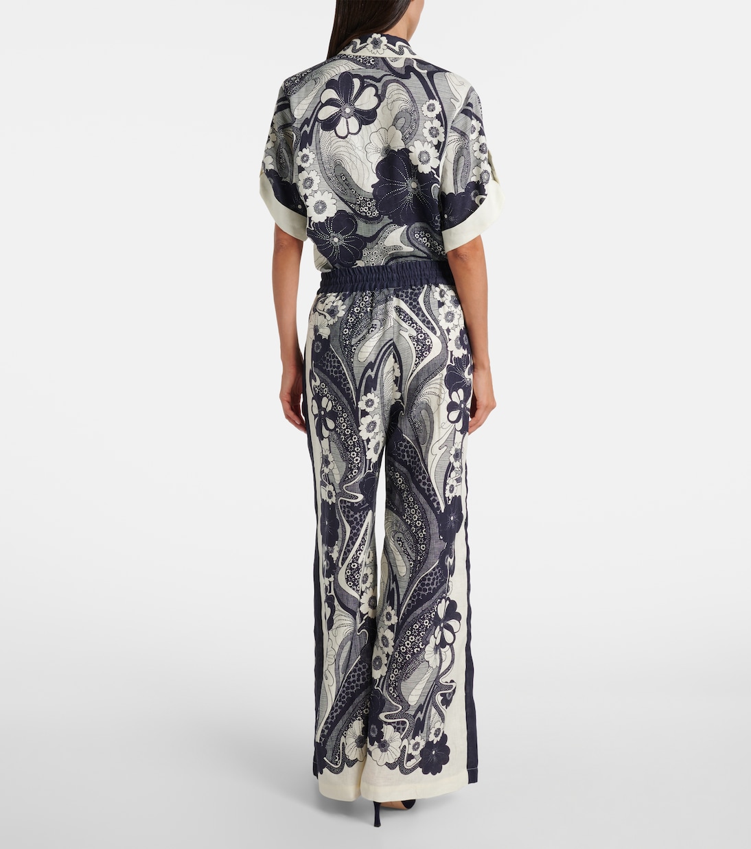 Pantalon ample Mickey en lin à fleurs | Alémais