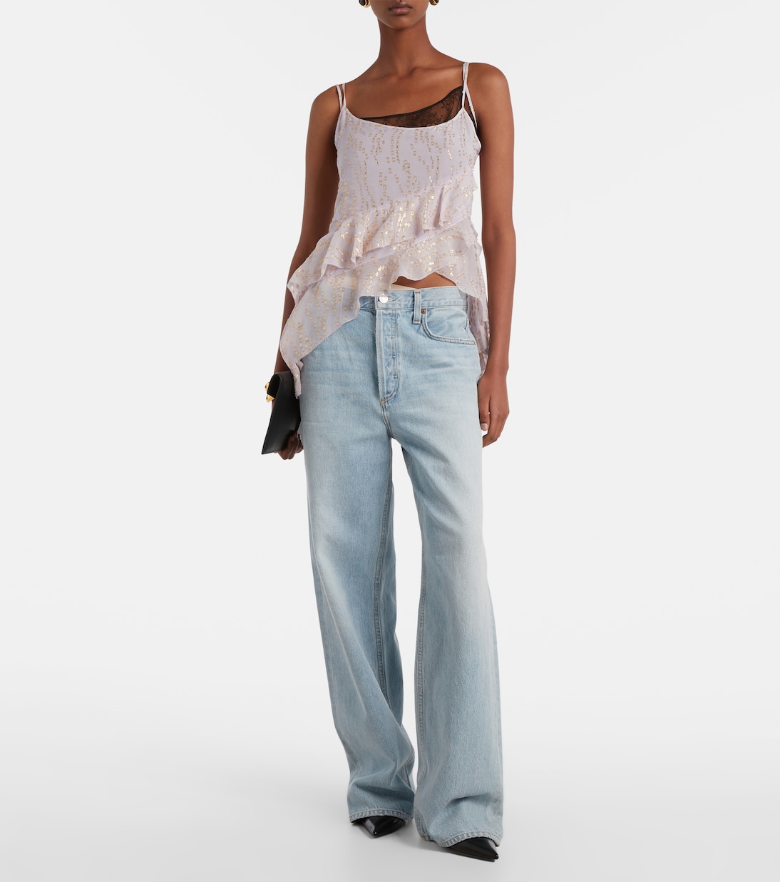 Printed ruffled asymmetric silk-blend top | Jacques Wei