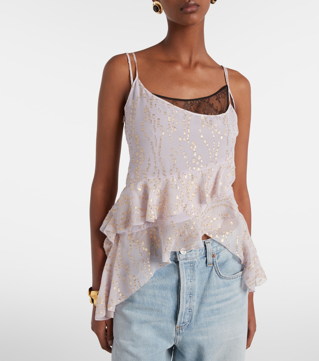 Printed ruffled asymmetric silk-blend top | Jacques Wei