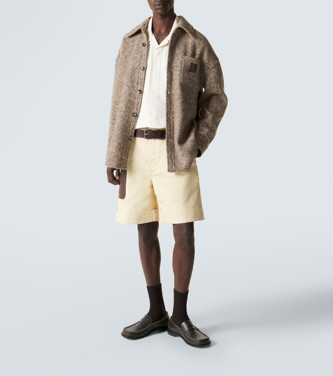 Shorts Anagram aus Baumwoll-Twill mit Leder | Loewe
