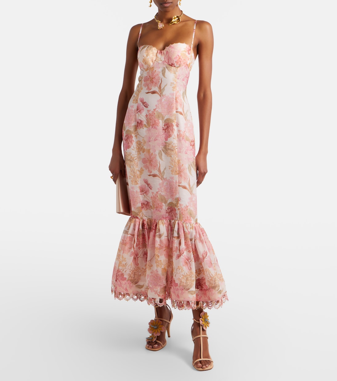 Robe midi Como en lin et soie à fleurs | Zimmermann