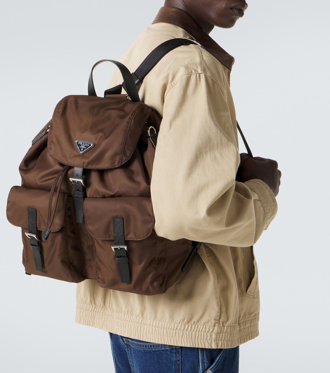 Re-Nylon leather-trimmed backpack | Prada