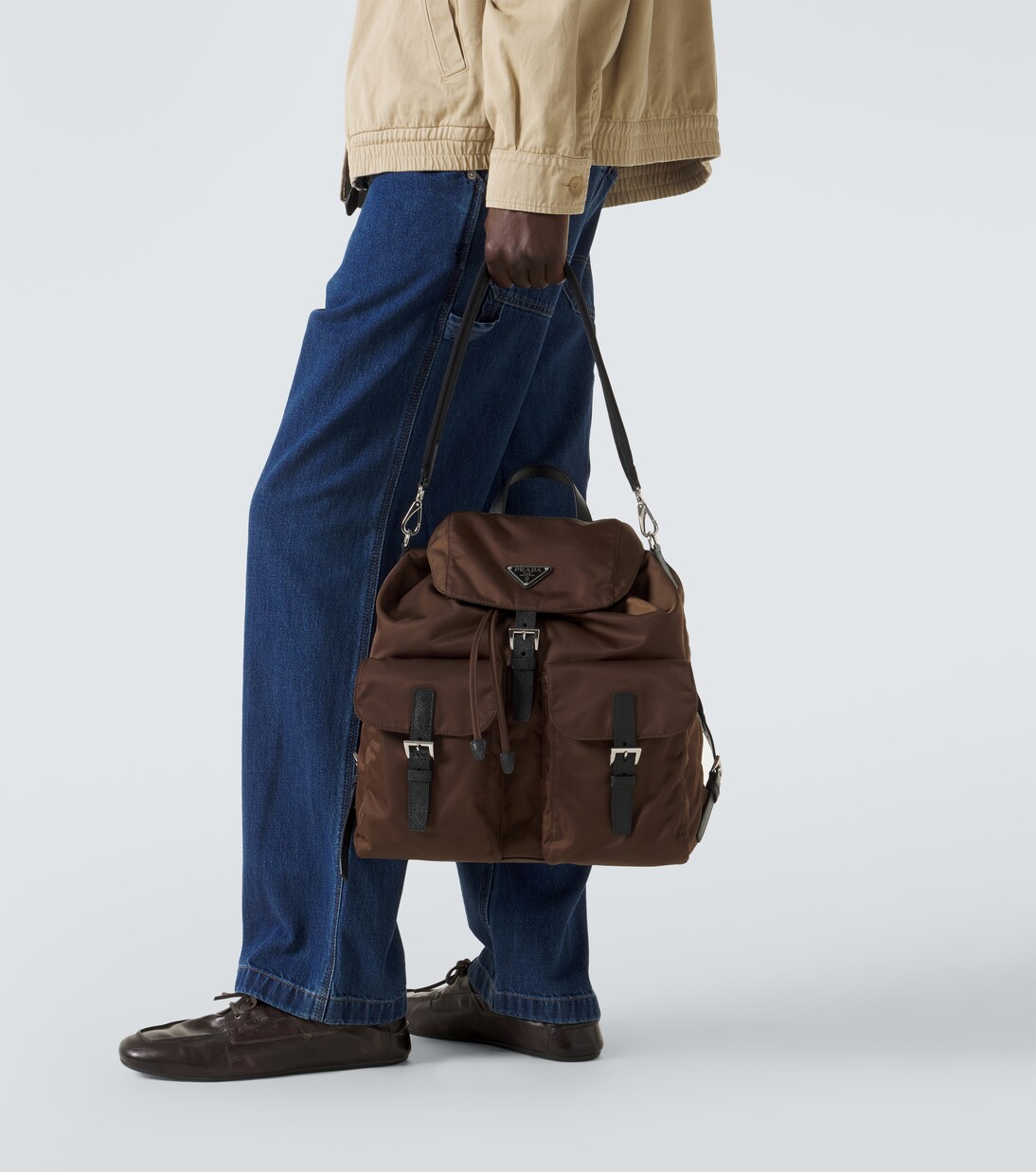 Re-Nylon leather-trimmed backpack | Prada