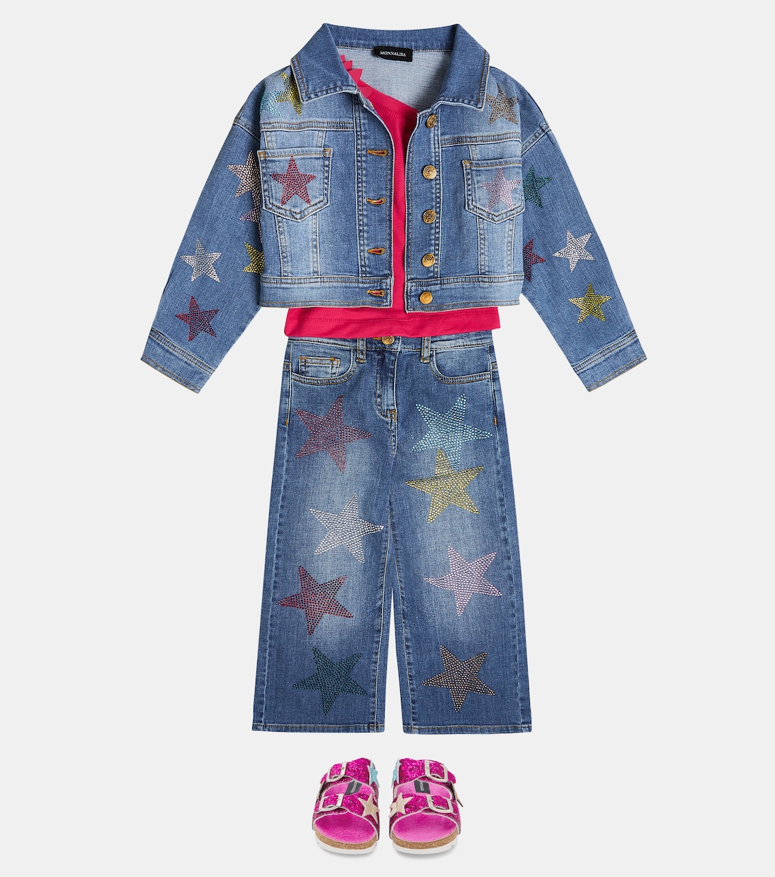 Embellished wide-leg jeans | Monnalisa