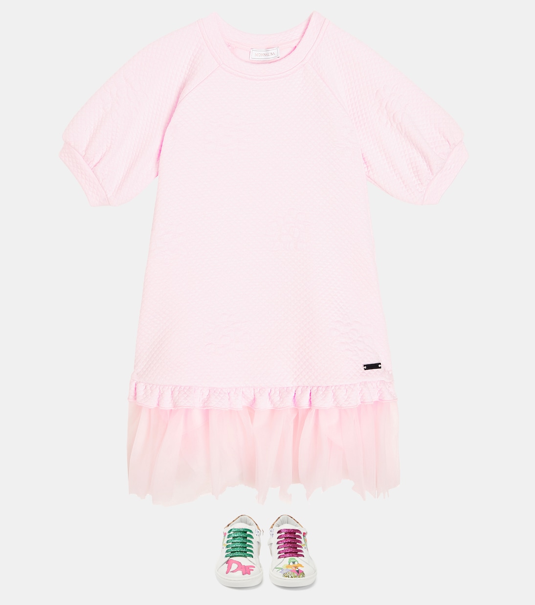 Jersey tulle-trimmed dress | Monnalisa