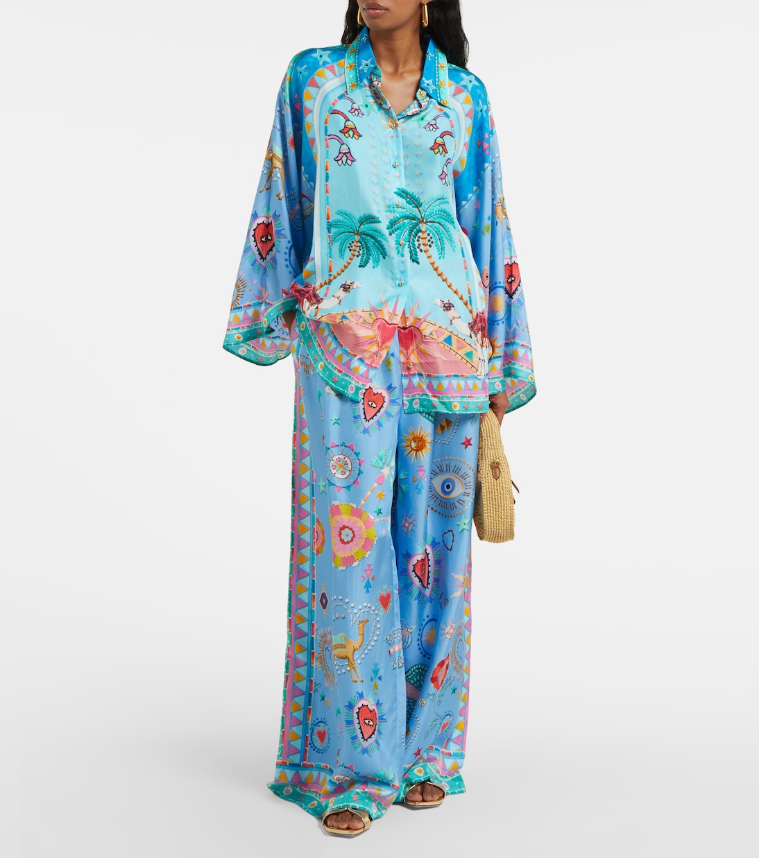 Pantalon ample imprimé en soie | Camilla