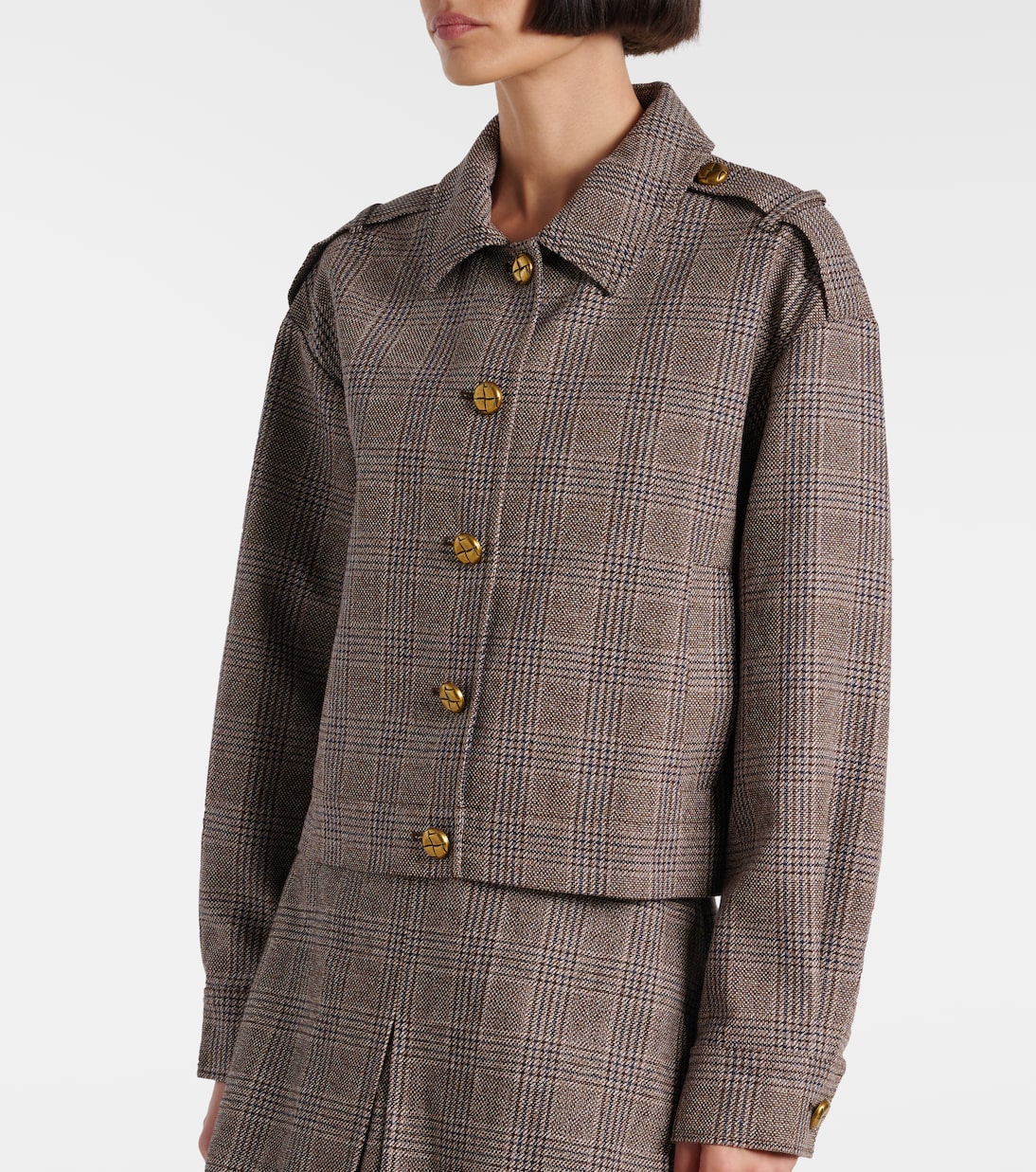 Checked cotton and linen jacket | Self-Portrait