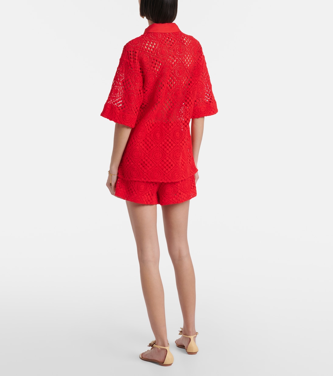 Rayure cotton-blend crochet shirt | SIR