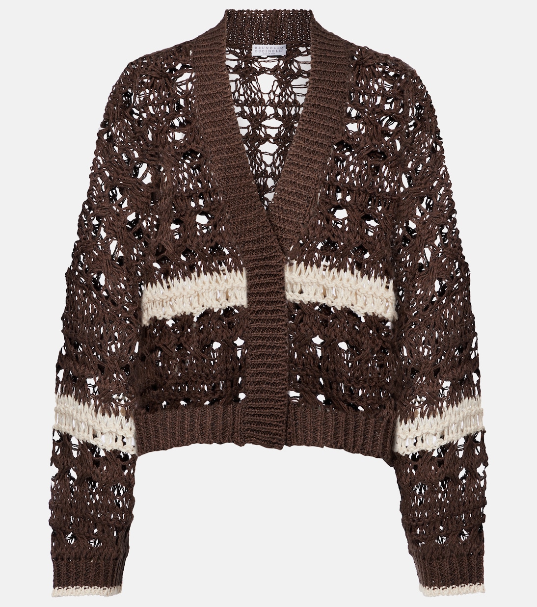 Open-knit jute and cotton-blend cardigan | Brunello Cucinelli