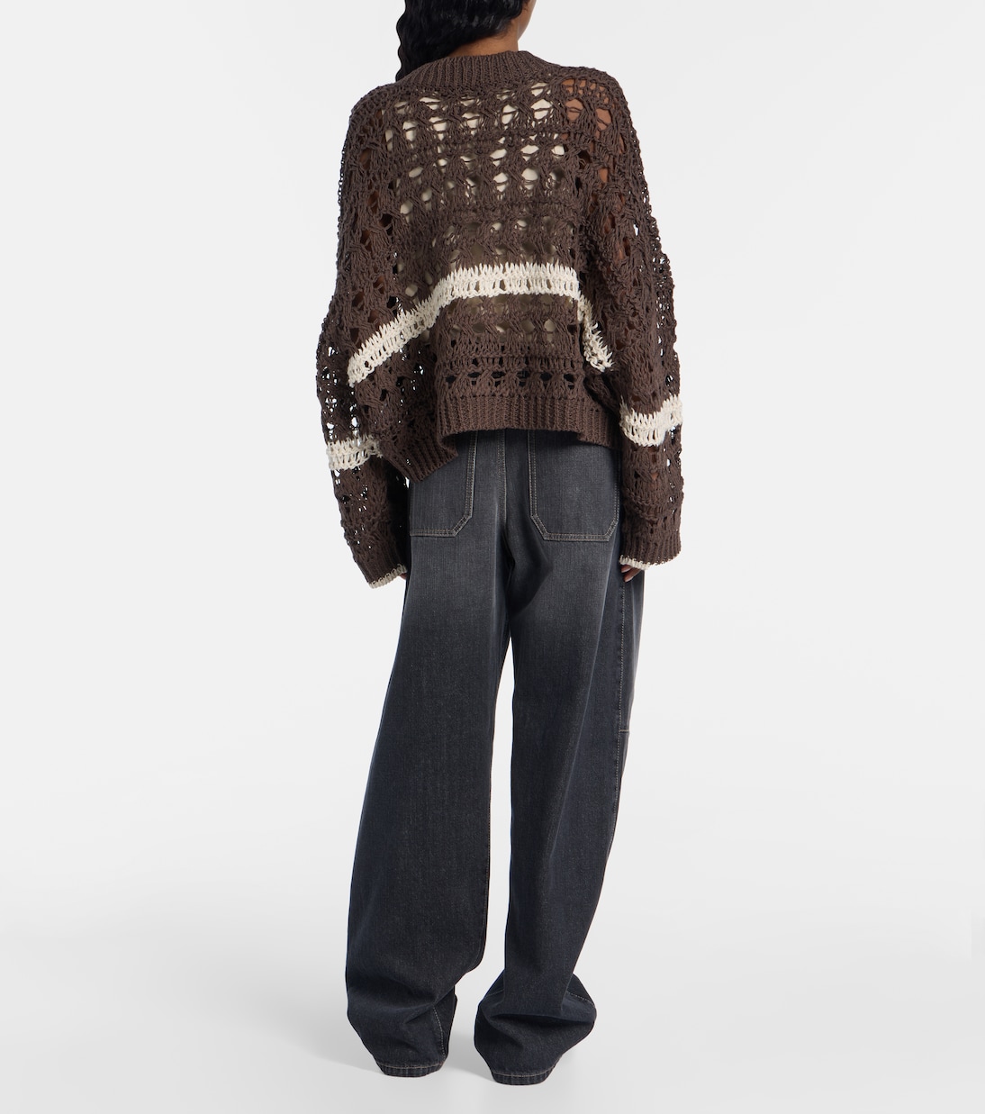 Open-knit jute and cotton-blend cardigan | Brunello Cucinelli