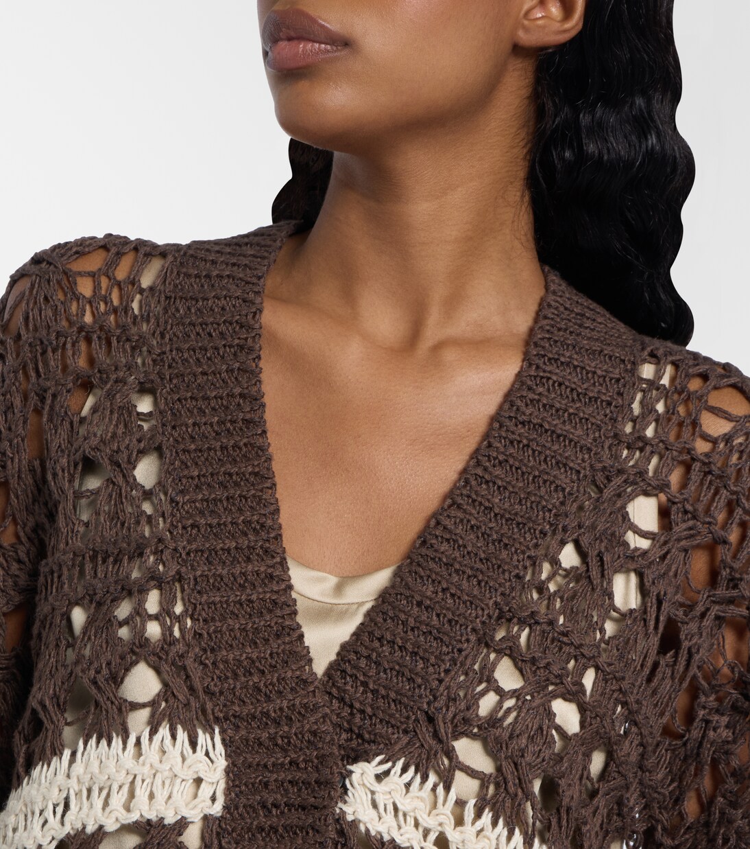 Open-knit jute and cotton-blend cardigan | Brunello Cucinelli