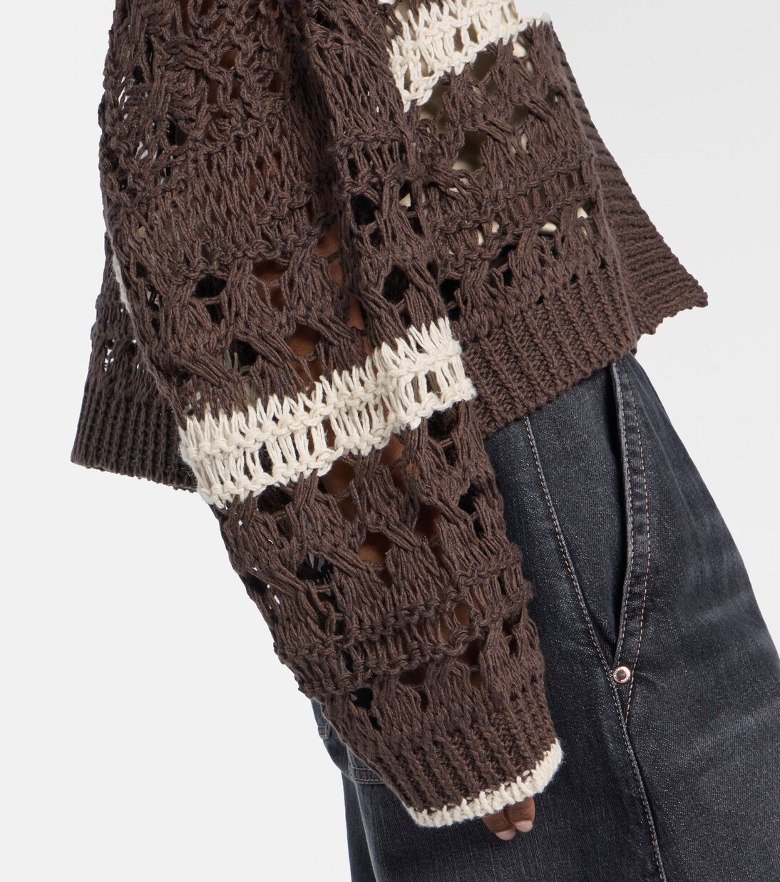 Open-knit jute and cotton-blend cardigan | Brunello Cucinelli