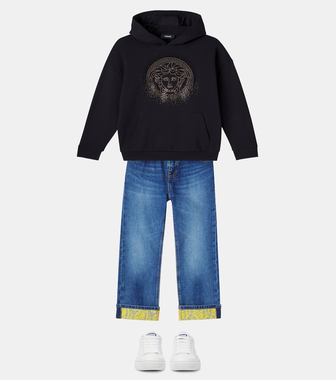 Medusa embellished cotton fleece hoodie | Versace Kids