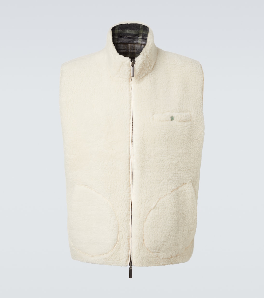 Reversible cashmere and wool vest with emerald | God's True Cashmere