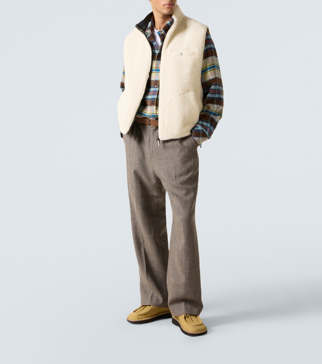 Reversible cashmere and wool vest with emerald | God's True Cashmere