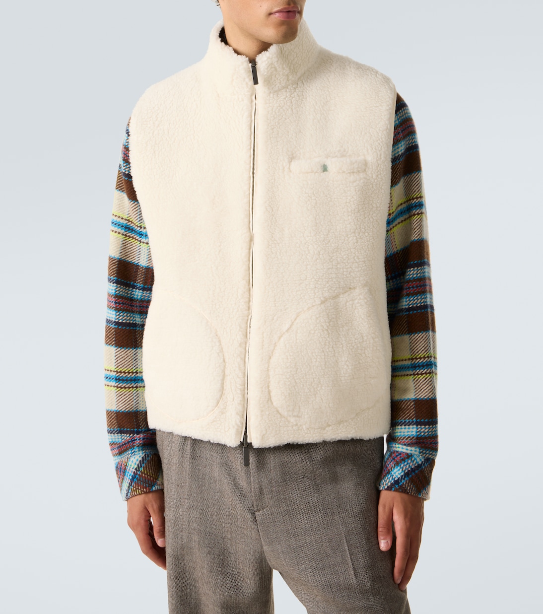 Reversible cashmere and wool vest with emerald | God's True Cashmere
