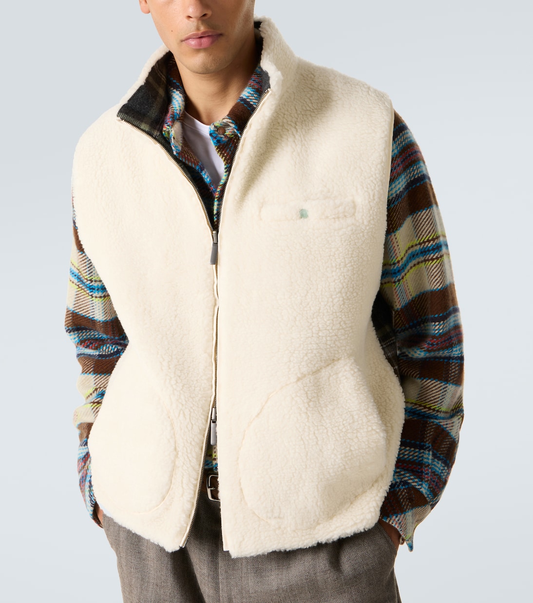Reversible cashmere and wool vest with emerald | God's True Cashmere