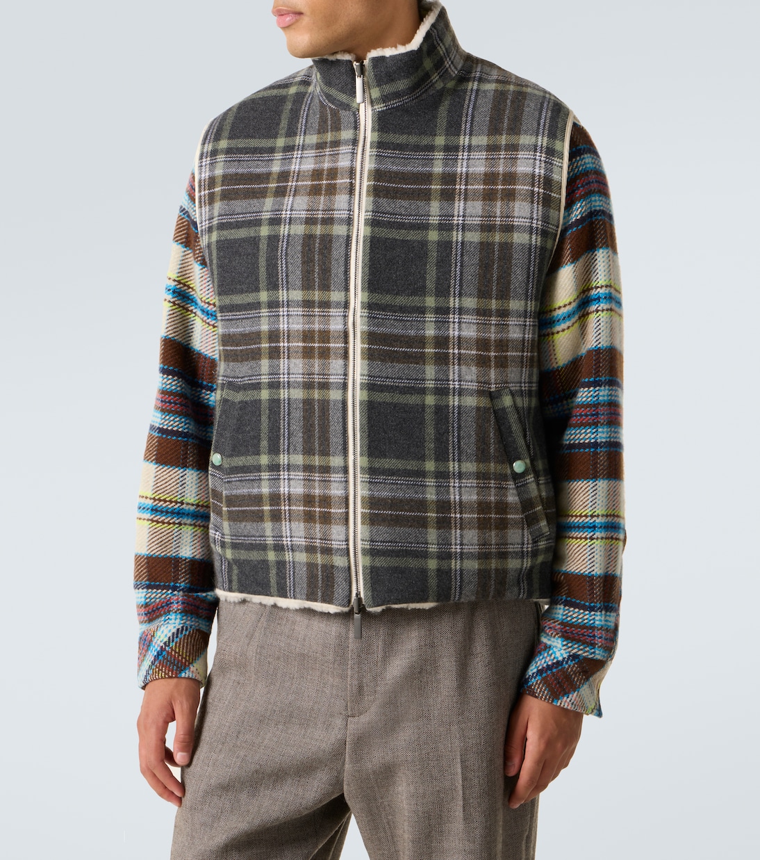 Reversible cashmere and wool vest with emerald | God's True Cashmere