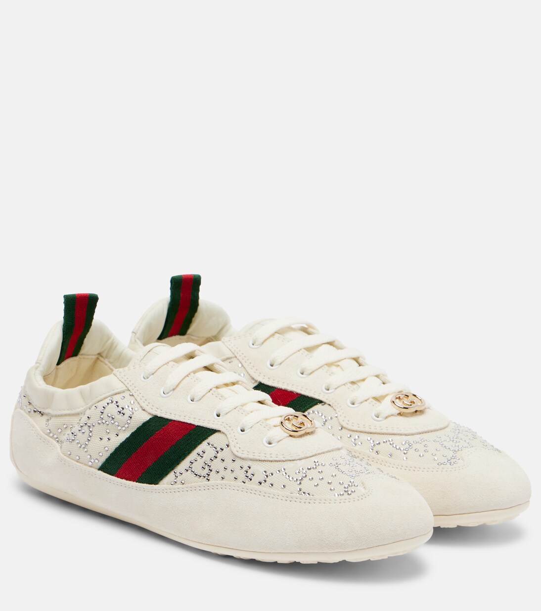 Gucci Shift embellished suede-trimmed sneakers | Gucci