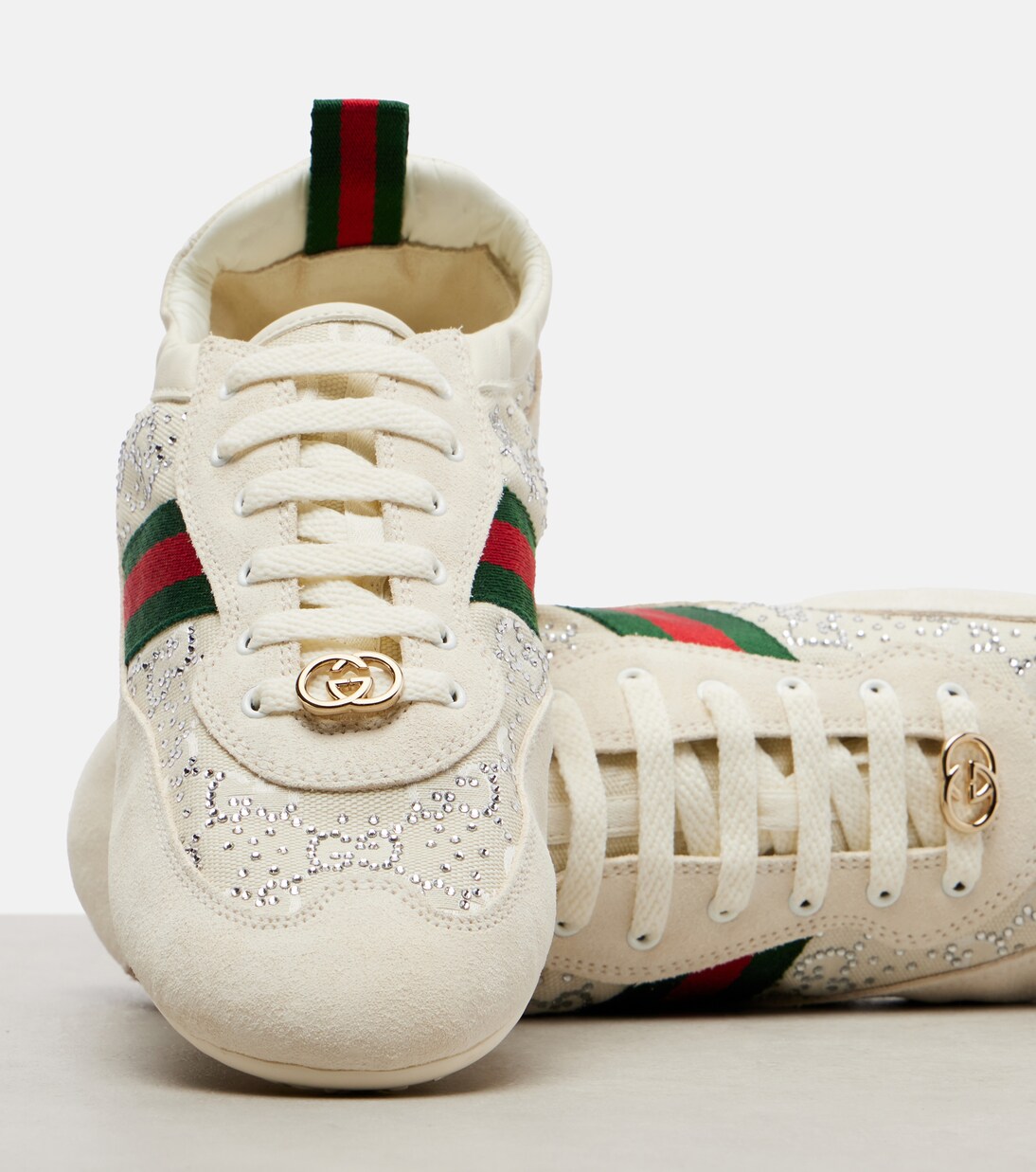 Gucci Shift embellished suede-trimmed sneakers | Gucci