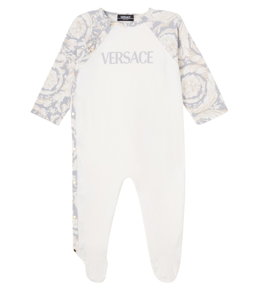 Grenouillère Barocco en coton mélangé à logo  | Versace Kids