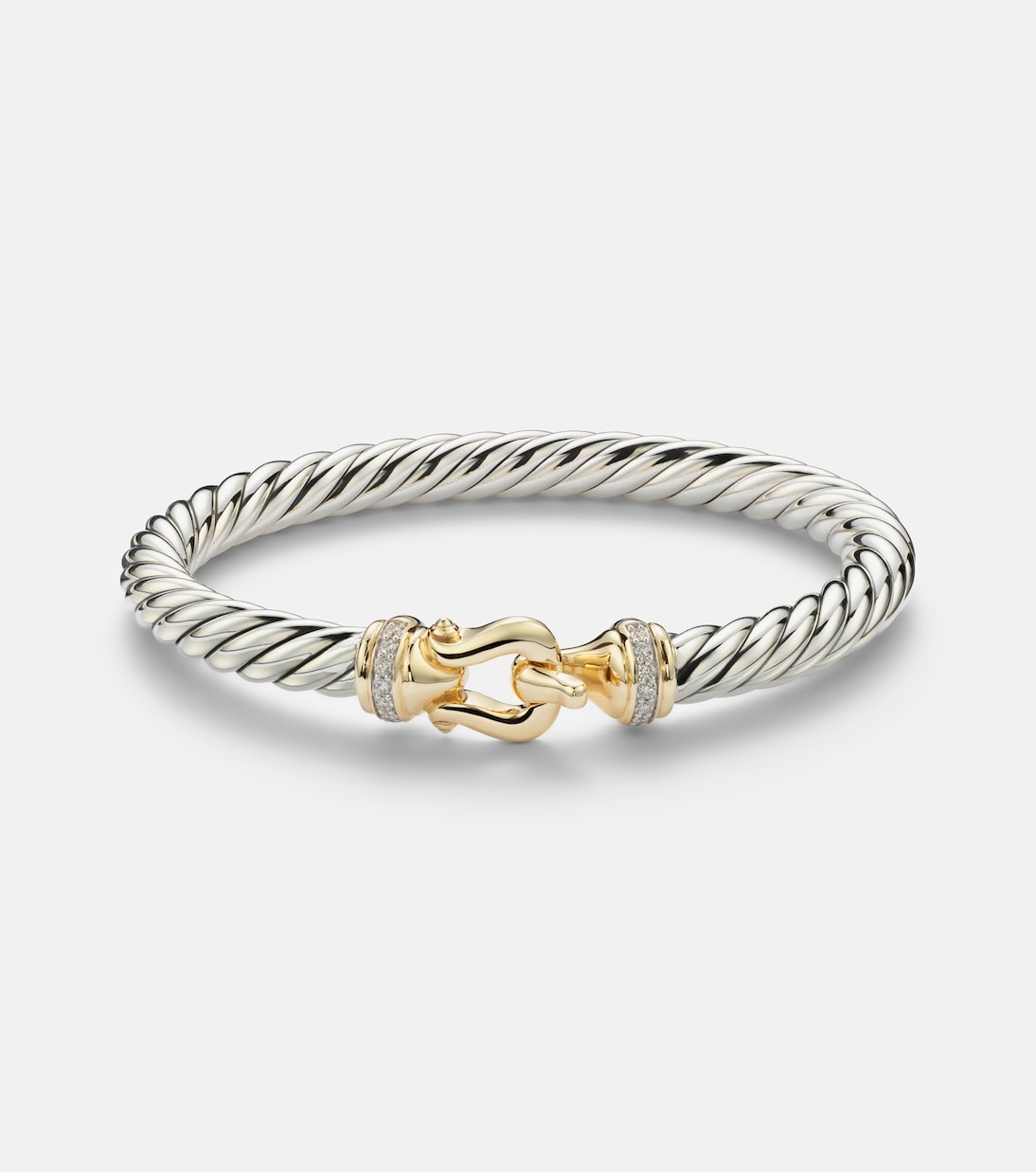 Cable Flex® Buckle sterling silver and 14kt gold bracelet with diamonds | David Yurman
