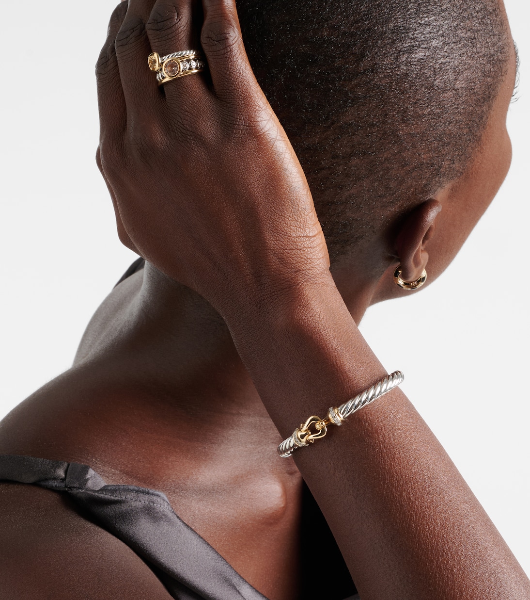 Cable Flex® Buckle sterling silver and 14kt gold bracelet with diamonds | David Yurman