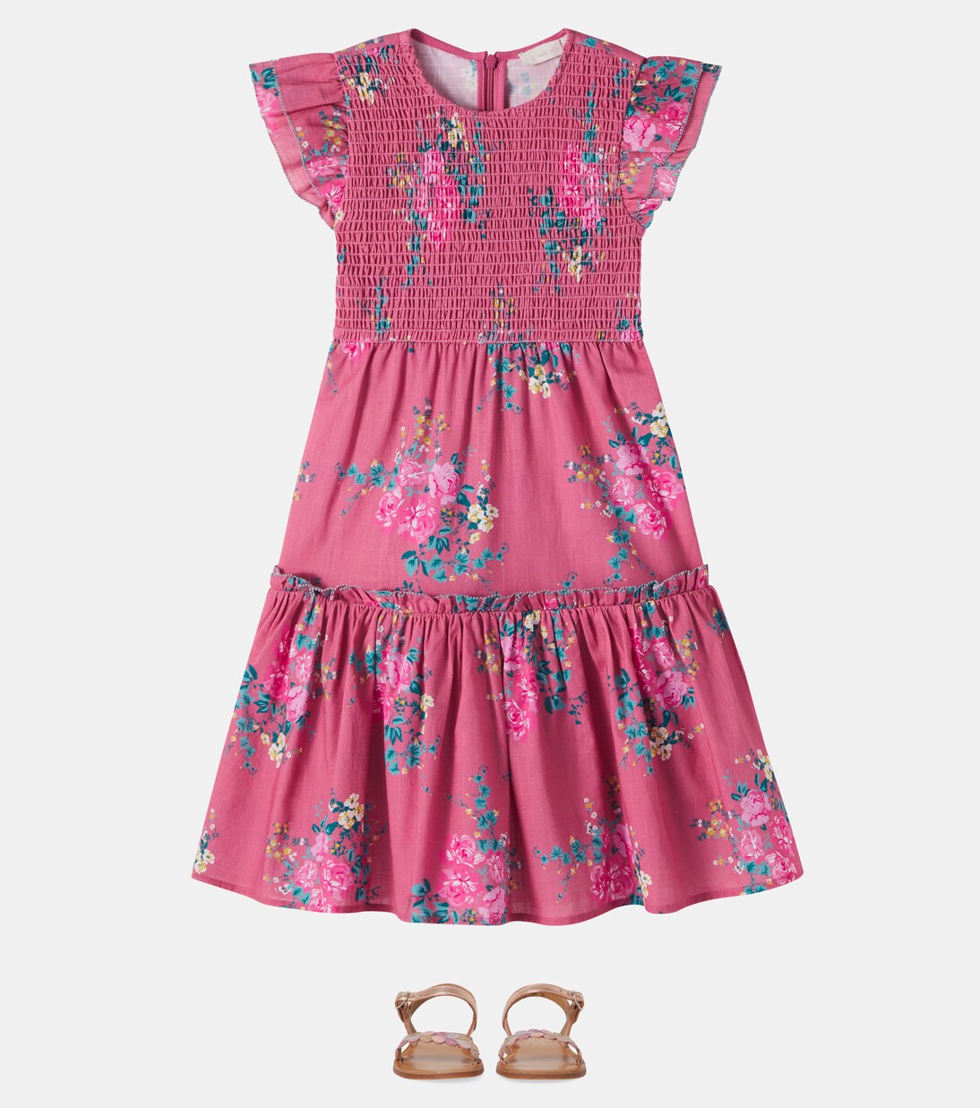 Ester floral shirred cotton dress | C'era Una Volta