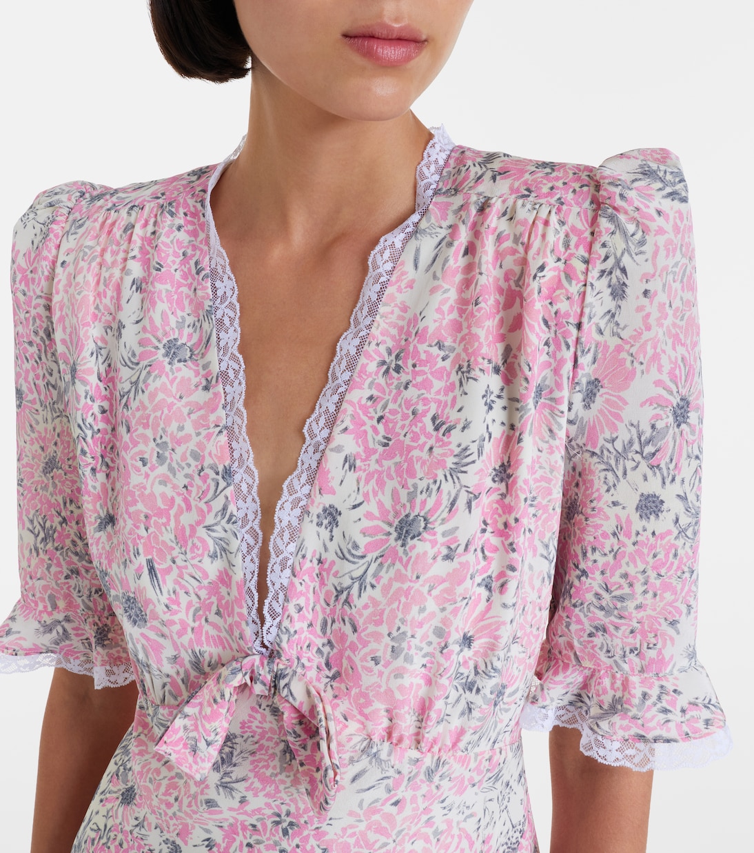 Lace-trimmed floral silk minidress | Alessandra Rich