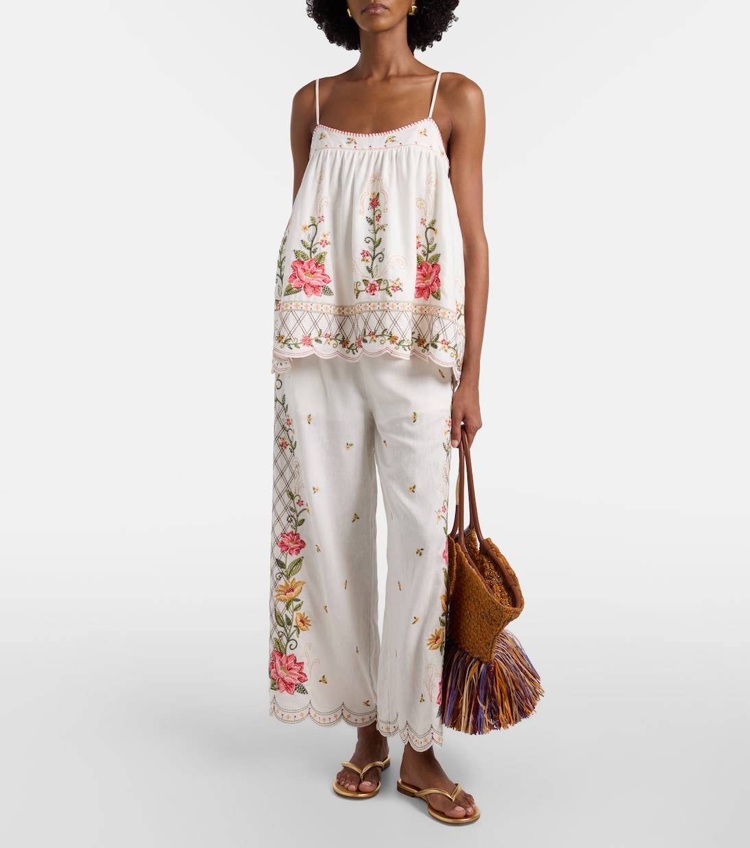 Bestickte Culottes aus einem Leinengemisch | Farm Rio