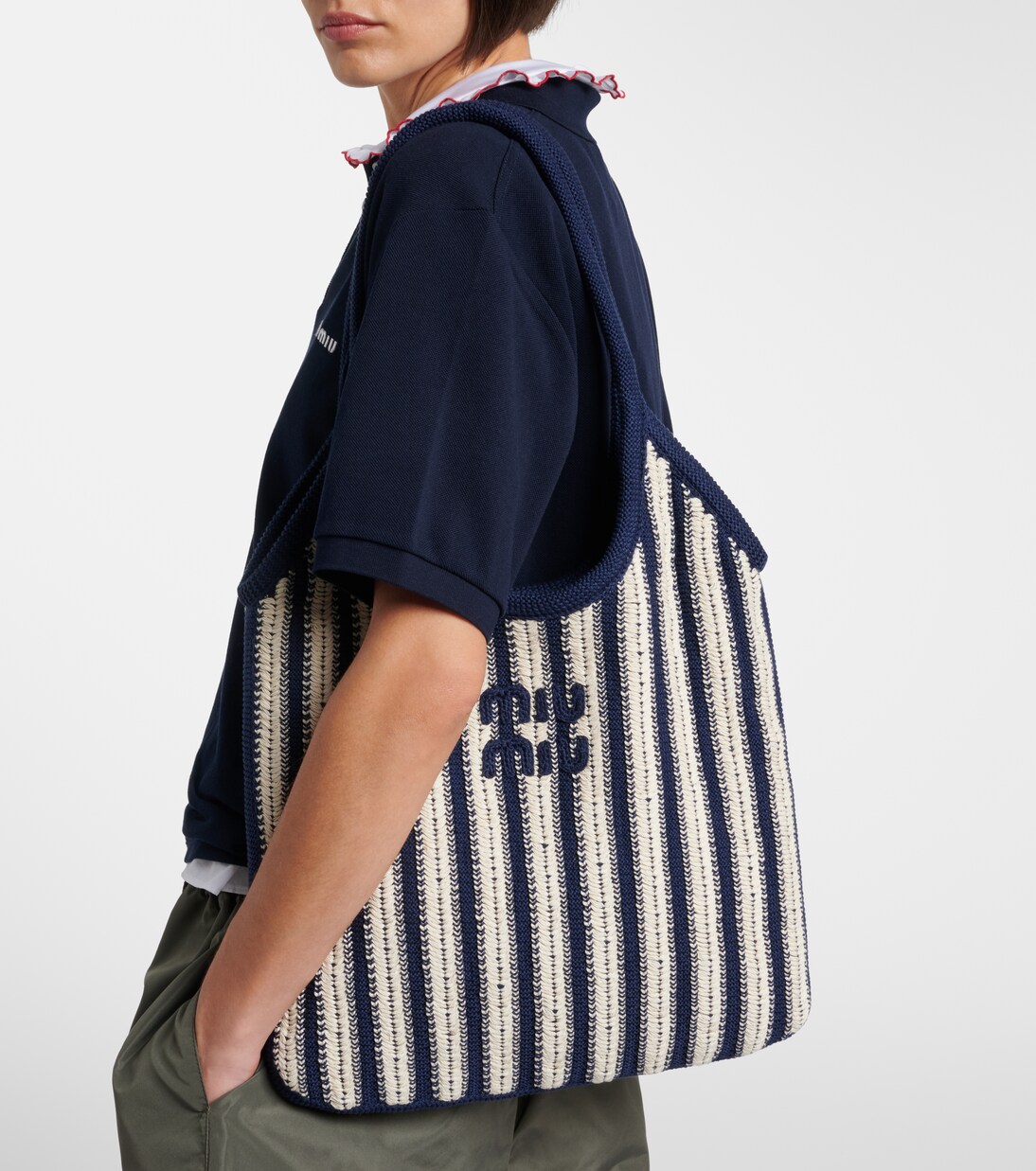 Ivy striped crochet shoulder bag | Miu Miu