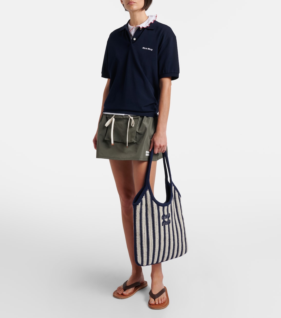 Ivy striped crochet shoulder bag | Miu Miu