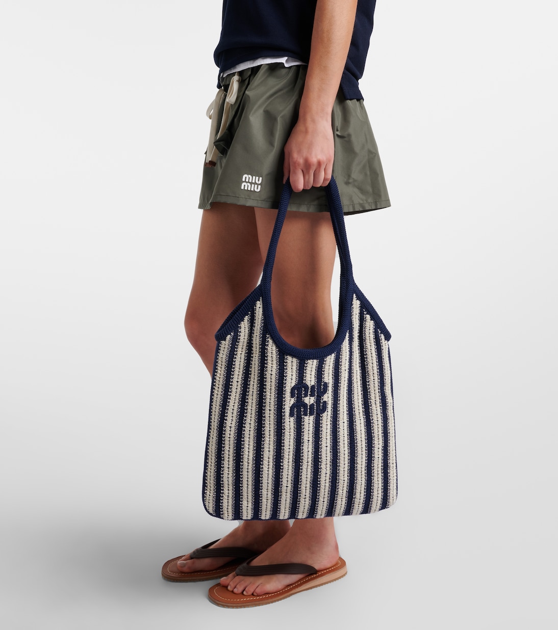 Ivy striped crochet shoulder bag | Miu Miu
