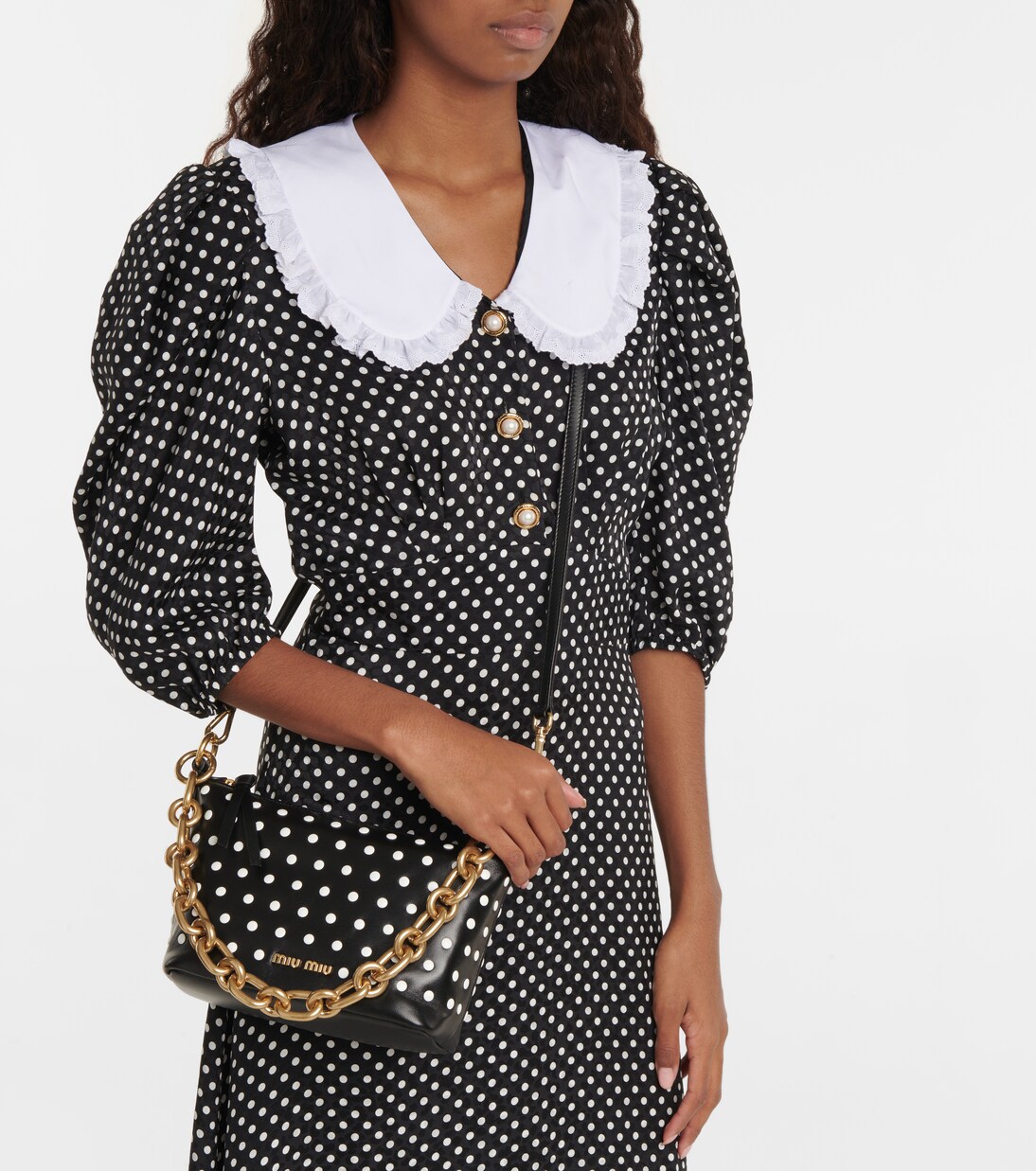 Polka-dot leather shoulder bag | Miu Miu