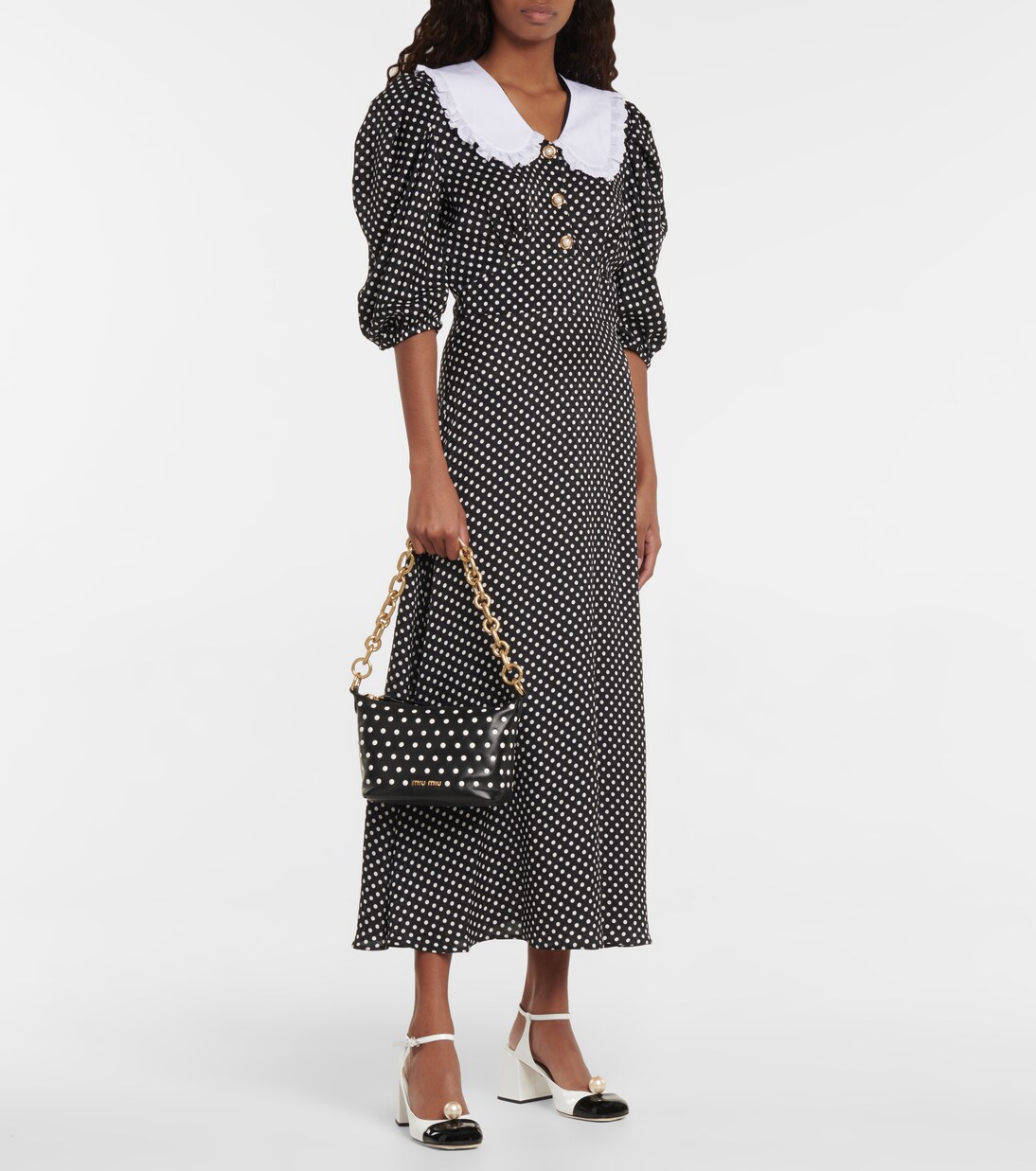 Polka-dot leather shoulder bag | Miu Miu