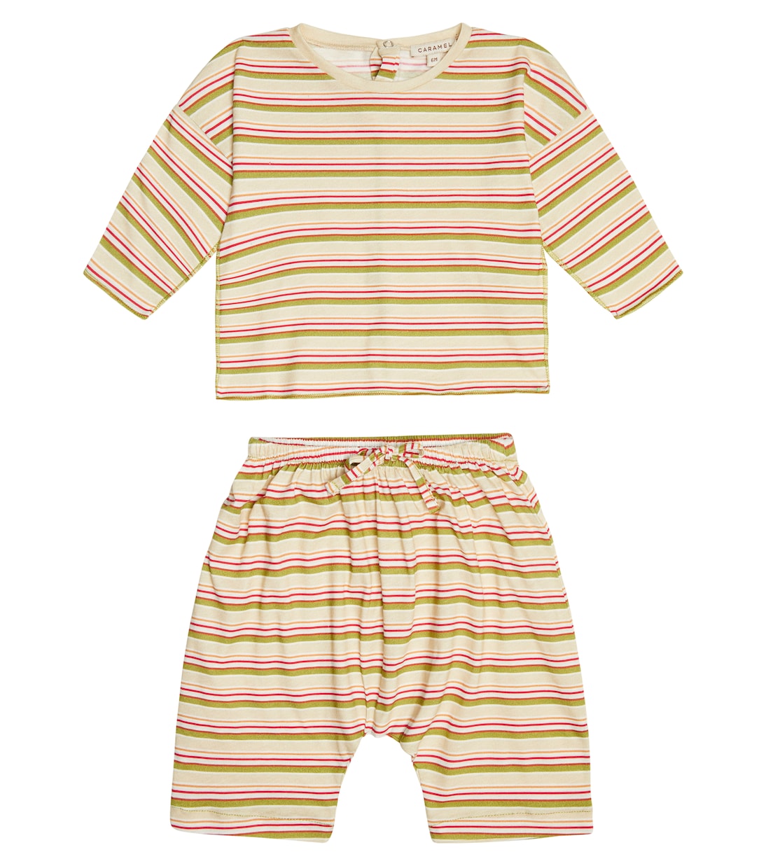 Baby Anthurium striped cotton T-shirt and shorts set | Caramel