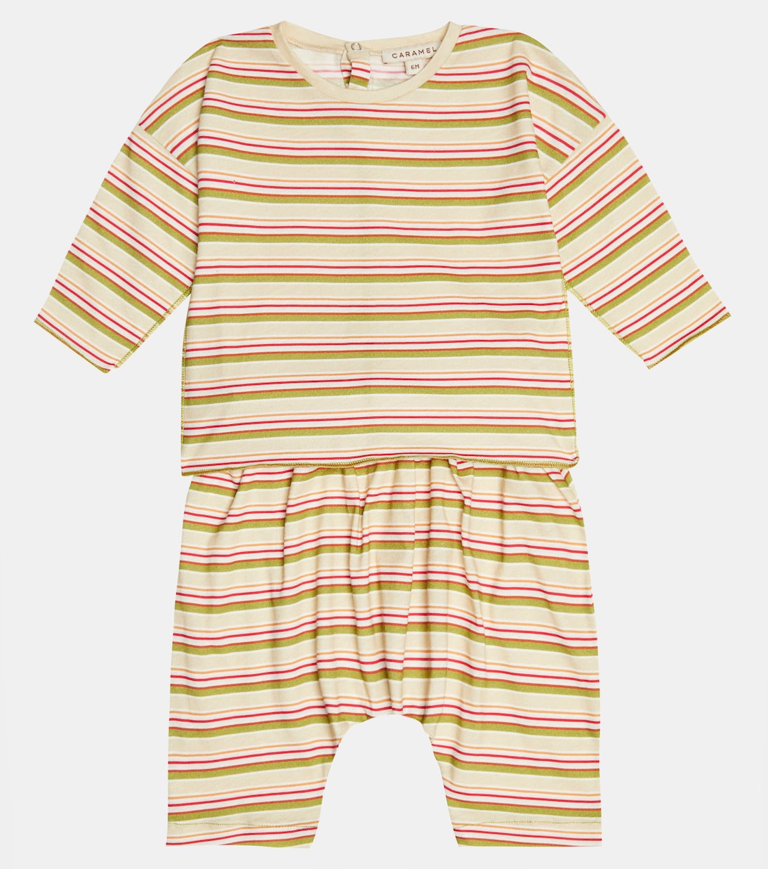 Baby Anthurium striped cotton T-shirt and shorts set | Caramel