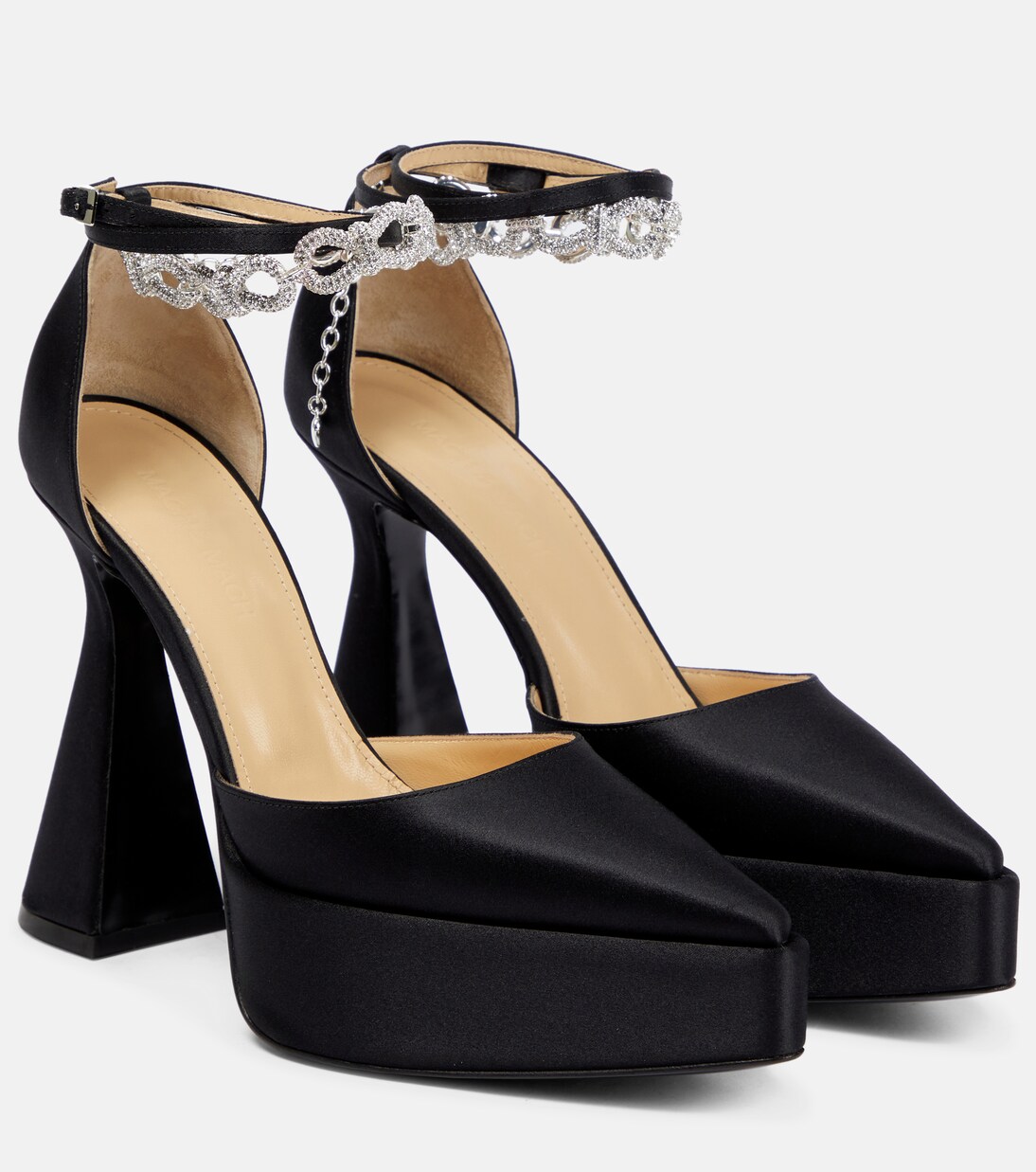 Bow Chain embellished satin platform pumps | Mach & Mach